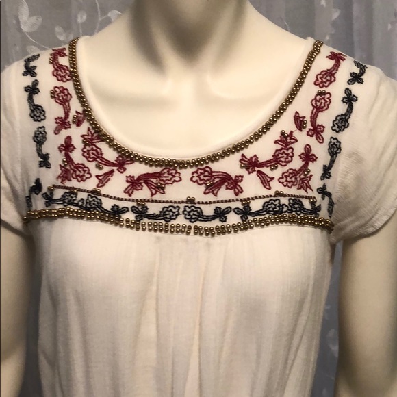 Mi AMI White Embroidered Dress w/ Gold Beading; S - Picture 2 of 4